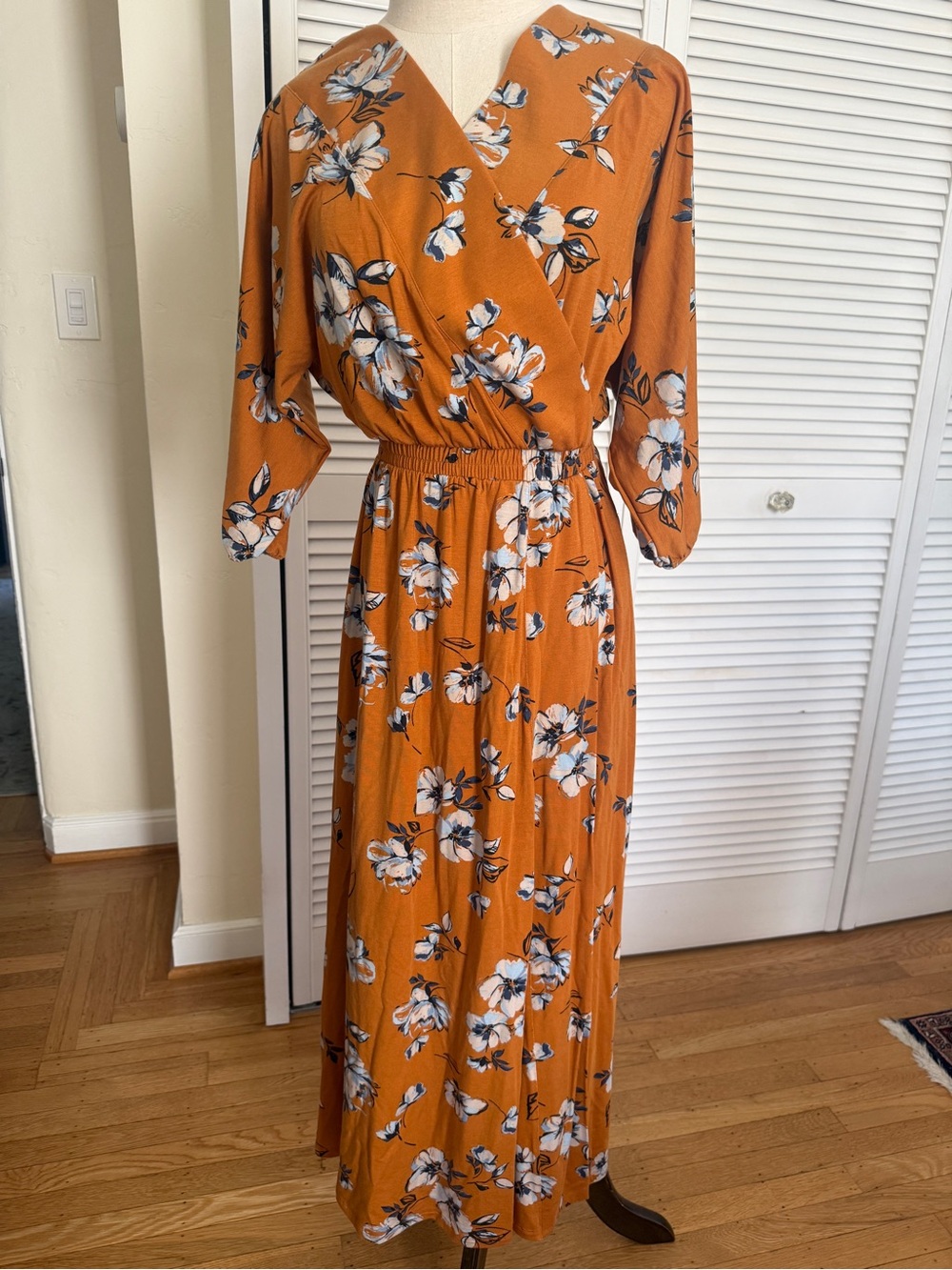 Garnet Hill Rust Orange Floral Wrap Maxi Dress